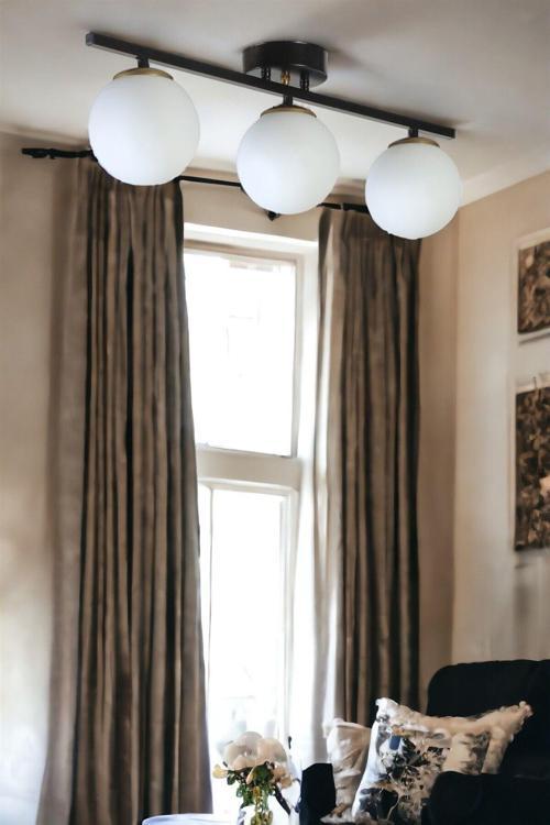 Yeni Can 3 Lü Siyah Beyaz Camlı Avize