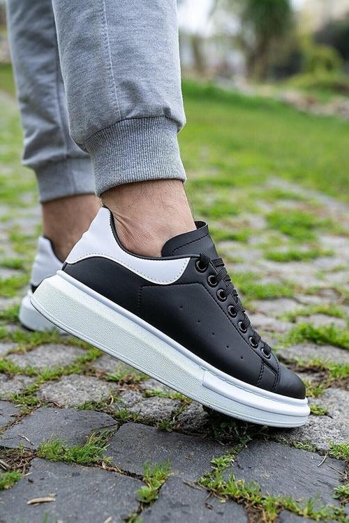 Unisex Siyah Beyaz Sneaker Günlük Kalın Taban Spor Yürüyüş Ayakkabı 39