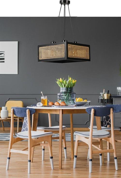 Kumsal Kare 4 Lü Siyah Rattan Avize