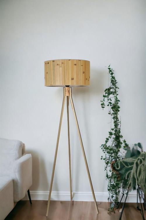 Fısco Tripod Eskitme Lambader Silindir Bambu 02 Abajurlu