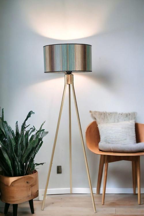 Fısco Tripod Eskitme Lambader Silindir Renkli Abajurlu