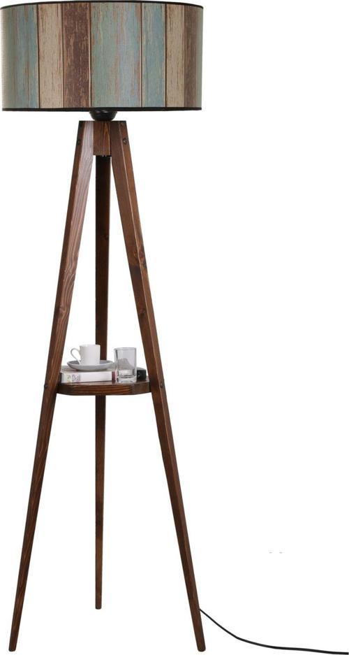 Sehbalı Tripod Lambader Ceviz Silindir Renkli Abajurlu