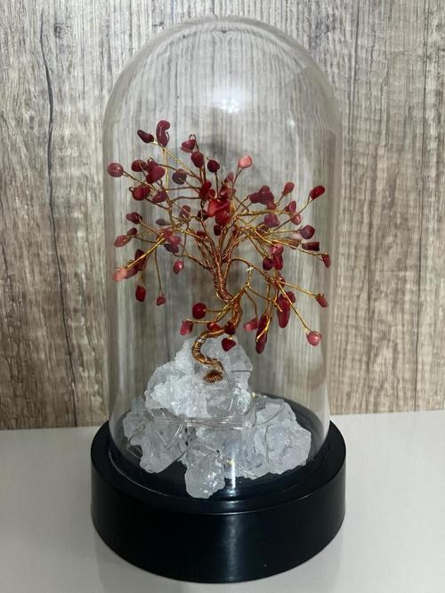 Sertifikalı Doğal Taş Mercan Tasarımlı Bakır Tel Sarma Işıklı Fanus Aksesuar 21x12 cm Büyük Boy