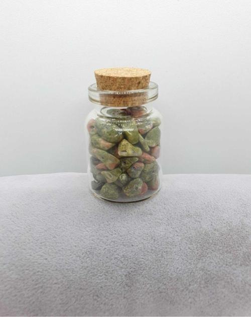 Sertifikalı Tüp Şişelerde Kırık Doğal Taşlar (UNAKİT TAŞI DELİKLİ) 4 X 2cm Büyük Boy