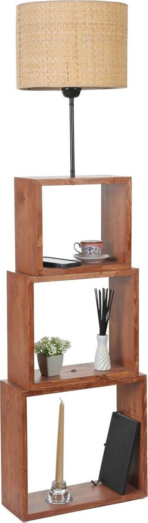 Puzzle Ceviz Lambader Hasır Rattan Abajurlu