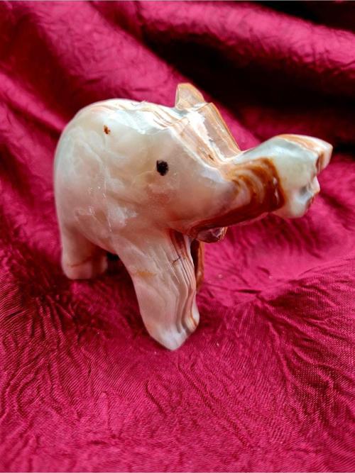 Sertifikalı Doğal Taş Oniks Taşı Fil Biblo Küçük Boy El Yapımı