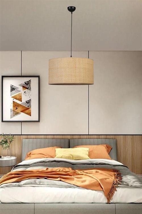 Hasır Rattan Abajurlu Tekli Sarkıt Avize