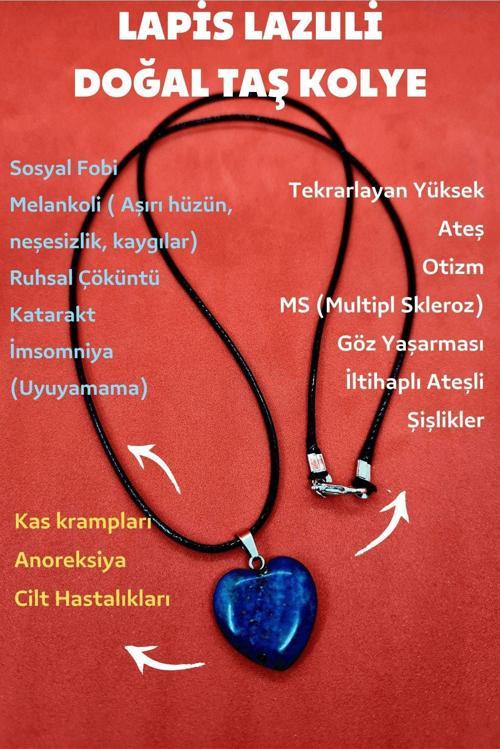 Sertifikalı Doğal Lapis Lazuli Taşı Kalp Kolye Zincir Dahil