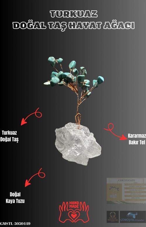 Sertifikalı Doğal Taş Turkuaz Taşı Dekoratif El Yapımı Ağaç