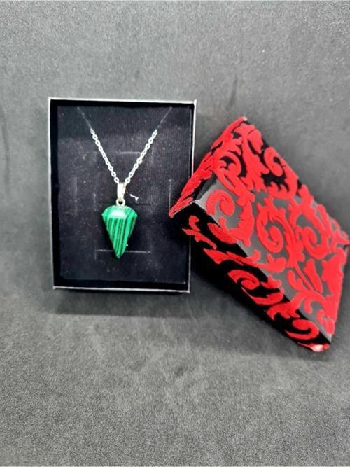 Sertifikalı Doğal Malahit Taşı Doğal Taş Pandül Kolye (SARKAÇ)