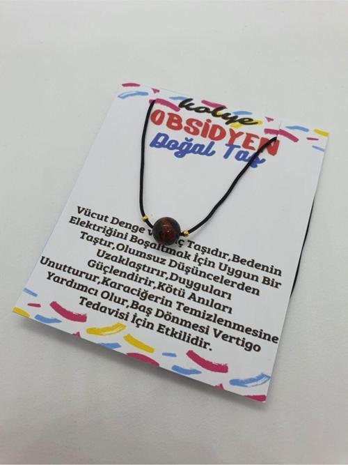 Sertifikalı Obsidyen Taşı Kolye Ayarlanabilir Orijinal Doğal Taş Çok Fonksiyonlu Kolye