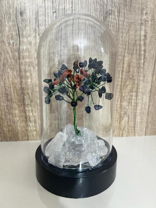 Sertifikalı Doğal Taş YıldızTasarımlı Bakır Tel Sarma Işıklı Fanus Aksesuar 21x12 cm Büyük Boy