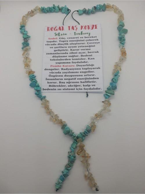 Sertifikalı Sitrin Turkuaz Doğal Taş Kolye