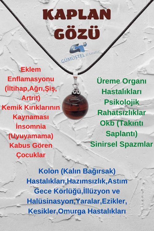 Sertifikalı Kaplan Gözü Doğal Taş Kolye 20mm Zincir Hediyeli