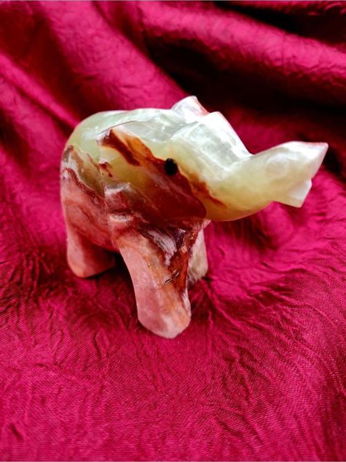 Sertifikalı Doğal Taş Oniks Taşı Fil Biblo Küçük Boy El Yapımı
