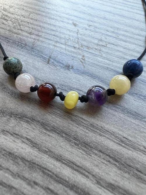 Sertifikalı Öğrenci Doğal Taş Kolye Krizokol, Pembe Kuvars, Akik, Kehribar, Kalsit, Lapis Kolye