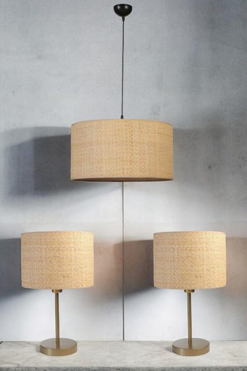 Hasır Rattan Abajur Avize 3 Lü Set