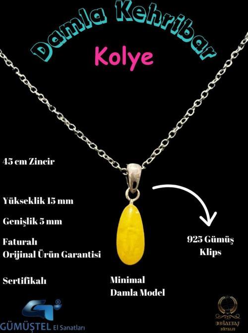Sertifikalı Orijinal Damla Kehribar Minimal Kolye AAA Kalite Sürpriz Hediyeli 15mmx5mm