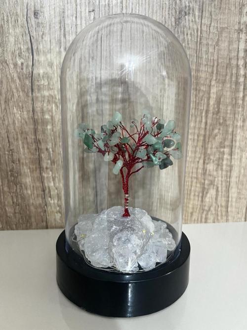 Sertifikalı Doğal Taş Aventurin Tasarımlı Bakır Tel Sarma Işıklı Fanus Aksesuar 21x12 cm Büyük Boy