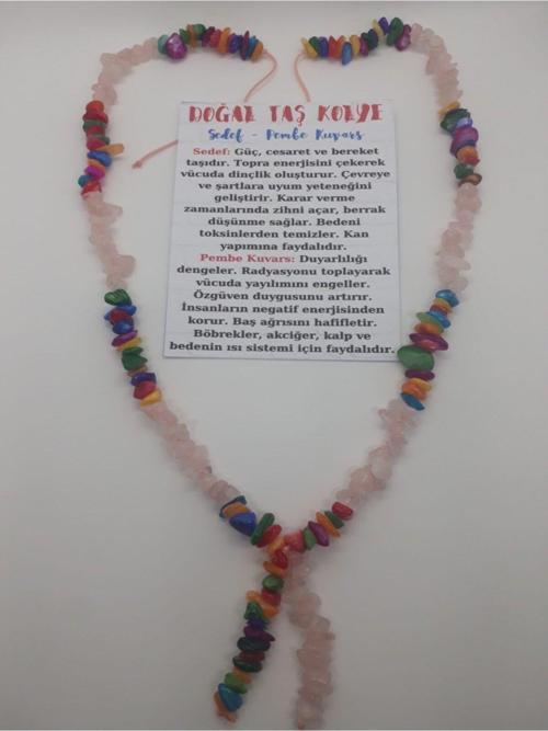 Sertifikalı Pembe Kuvars Sedef Doğal Taş Kolye