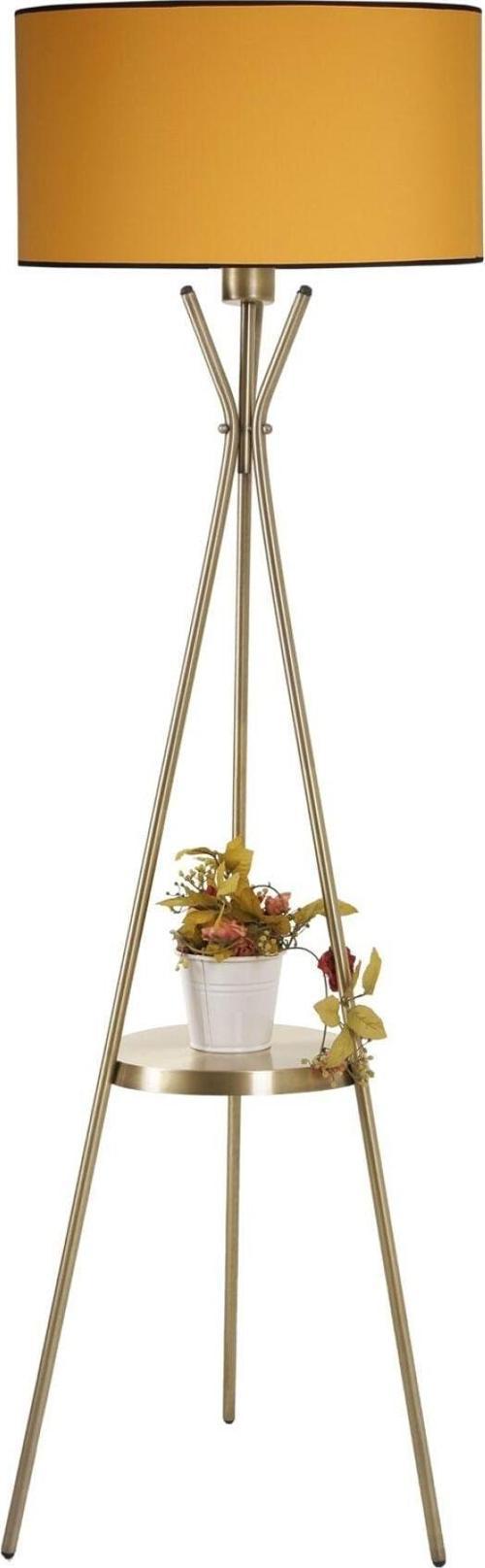 Venedik Sehpalı Eskitme Lambader Silindir Hardal Abajurlu