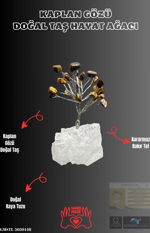 Sertifikalı Doğal Taş Kaplan Gözü Taşı Dekoratif El Yapımı Ağaç