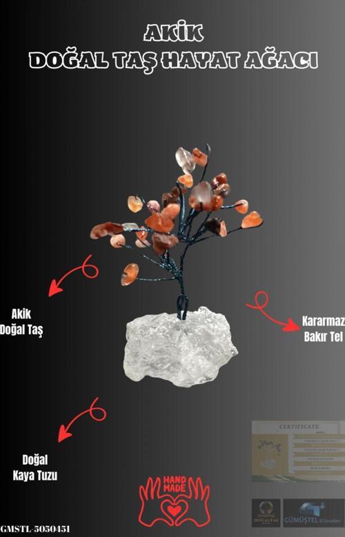 Sertifikalı Doğal Taş Akik Taşı Dekoratif El Yapımı Ağaç