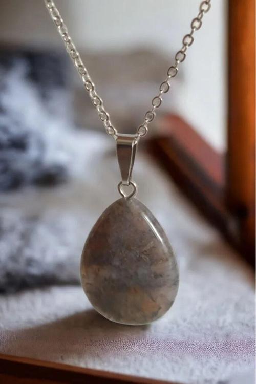 Sertifikalı Kantaşı Doğal Taş Damla Kesim Kolye Sürpriz Hediyeli