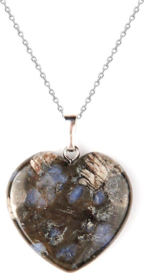 Sertifikalı Doğal Riyolit Kalp Kolye Zincir Dahil