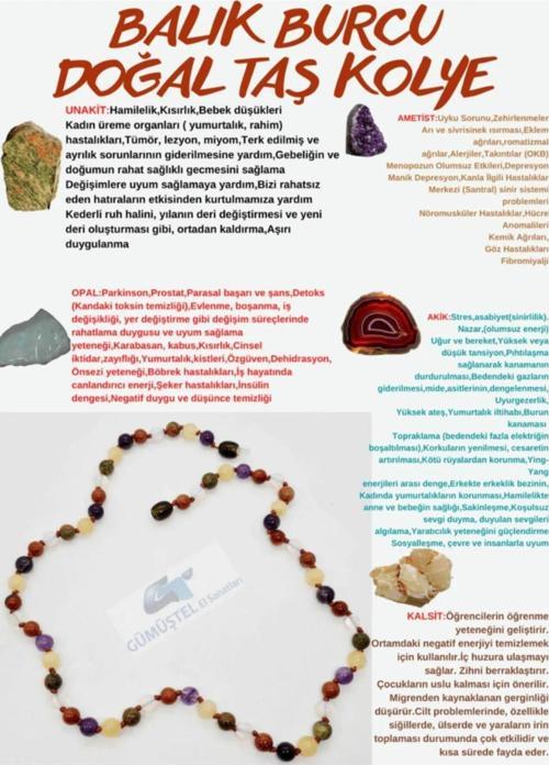 Sertifikalı Özel Tasarım Balık Burcu Kolye Unakit Opal Ametist Akik Kalsit