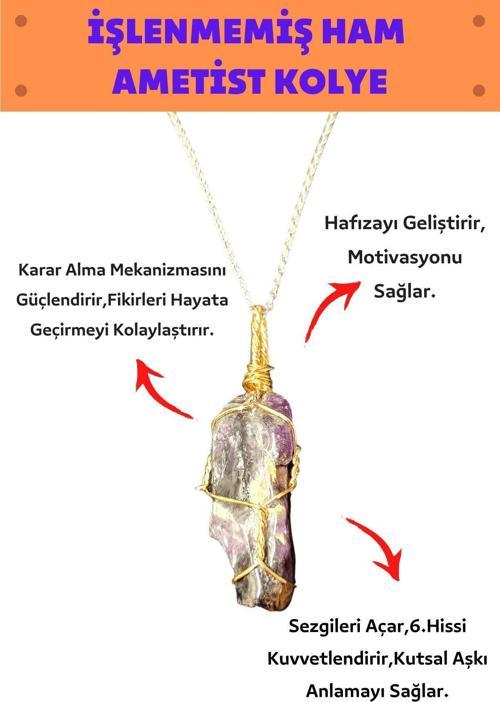 Sertifikalı Işlenmemiş Ham Ametist Doğal Taş Kadın Kolye