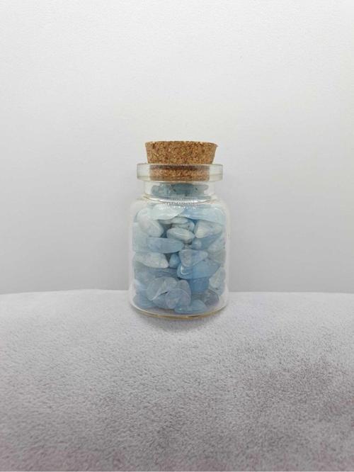 Sertifikalı Tüp Şişelerde Kırık Doğal Taşlar (AKUAMARİN TAŞI DELİKLİ) 5x3cm Büyük Boy