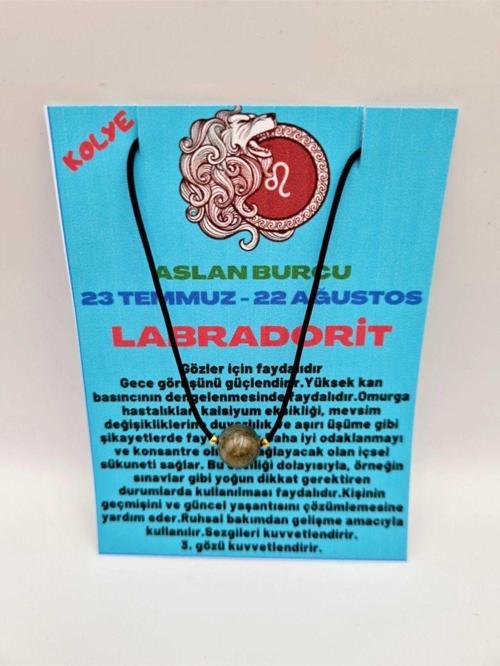 Sertifikalı Aslan Burcu Labradorit Taşı Doğal Taş Kolye