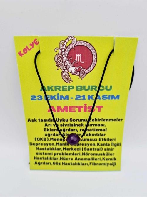 Sertifikalı Akrep Burcu Ametist Taşı Doğal Taş Kolye