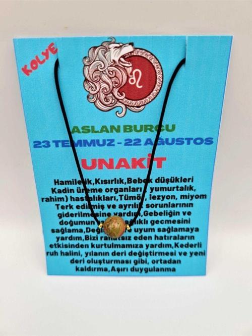 Sertifikalı Aslan Burcu Unakit Taşı Doğal Taş Kolye