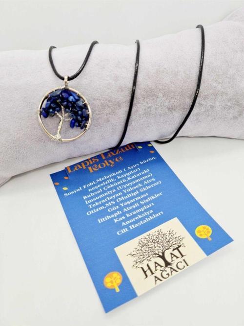 Sertifikalı Lapis Lazuli Taşı Hayat Ağacı Kolye Orijinal Doğal Taş