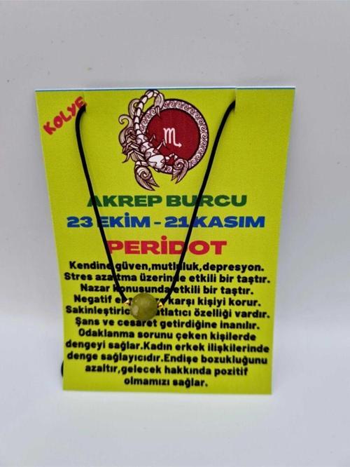 Sertifikalı Akrep Burcu Peridot Taşı Doğal Taş Kolye