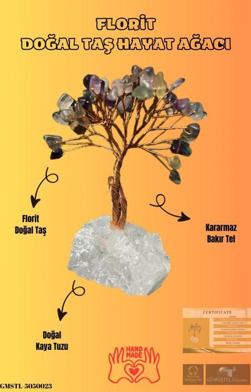 Sertifikalı Florit Orijinal Doğal Taş Hayat Ağacı Biblo El Yapımı