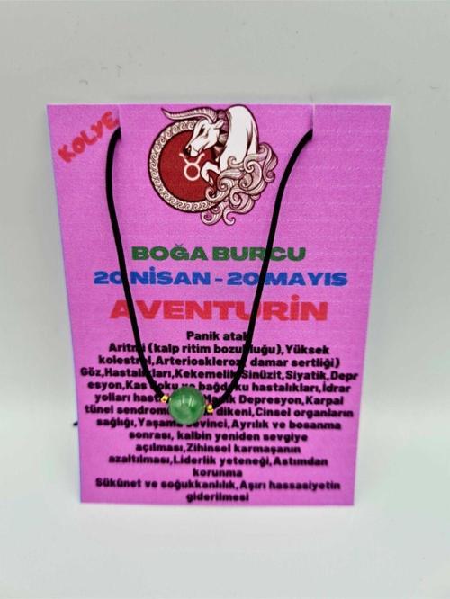 Sertifikalı Boğa Burcu Aventurin Taşı Doğal Taş Kolye