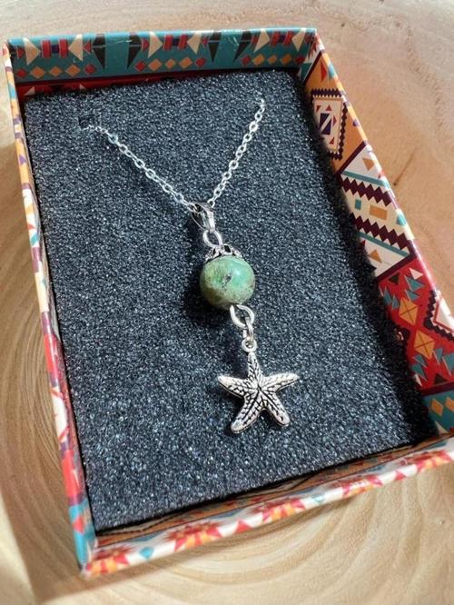 Orijinal Doğal Taş Zümrüt Taşı Kolye Zincir Dahil Deniz Yıldızı Sallantı Detaylı Aşk Taşı Zümrüt