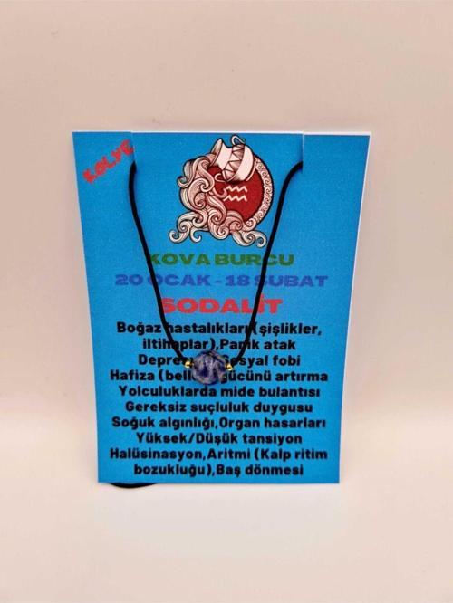 Sertifikalı Kova Burcu Sodalit Taşı Doğal Taş Kolye