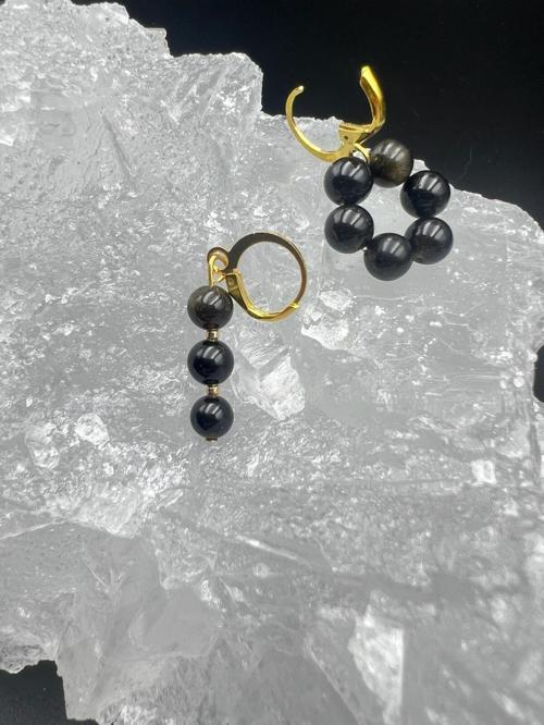 Sertifikalı Obsidyen Doğal Taş Tasarım Küpe