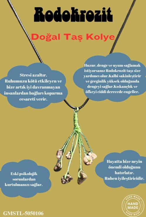 Sertifikalı Orijinal Doğal Taş Rodokrozit Taşı El Yapımı Bakır Tel Sarma Kolye