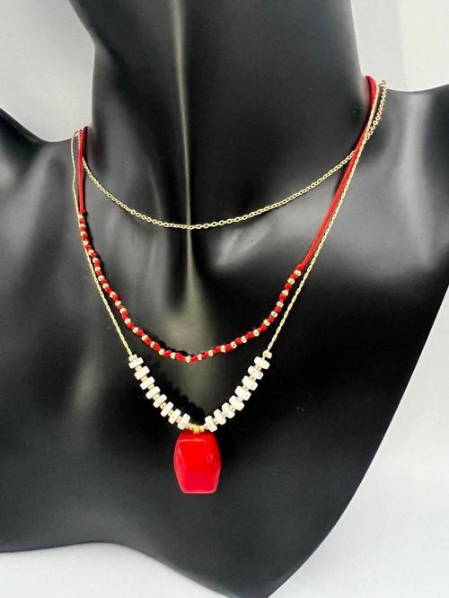 Sertifikalı Doğal Taş Mercan & Havlit Taşı Kolye Tasarım Kararmaz Malzeme Sürpriz Hediyeli