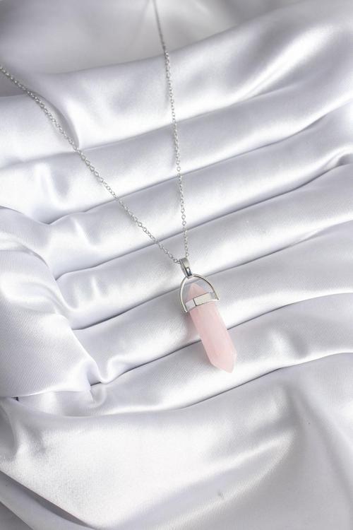 Zarif Kadın için Silver Çelik Pembe Taşlı Kolye