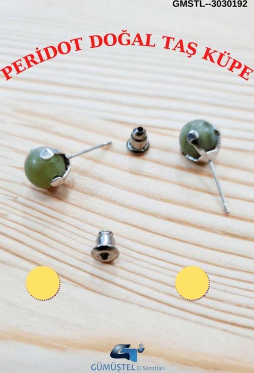 Sertifikalı Peridot Doğal Taş Top Küpe Orijinal Doğal Taş