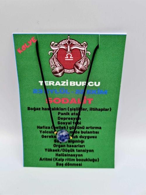 Sertifikalı Terazi Burcu Sodalit Taşı Doğal Taş Kolye