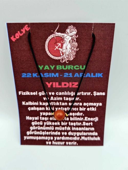 Sertifikalı Yay Burcu Yıldız Taşı Doğal Taş Kolye