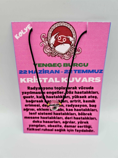 Sertifikalı Yengeç Burcu Kristal Kuvars Taşı Doğal Taş Kolye