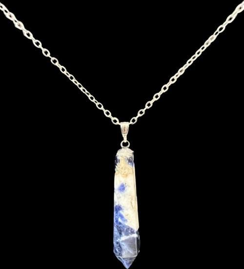 Sertifikalı Sodalit Doğal Taş Pandül Kolye Zincir